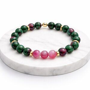 Natural Ruby Zoisite Watermelon Tourmaline Crystal Bracelet 8mm Stone Beads